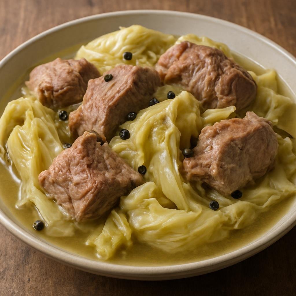 Entree: Norway – Western Fjords – Fårikål (Slow-cooked mutton and cabbage stew flavored with whole black peppercorns) recipe