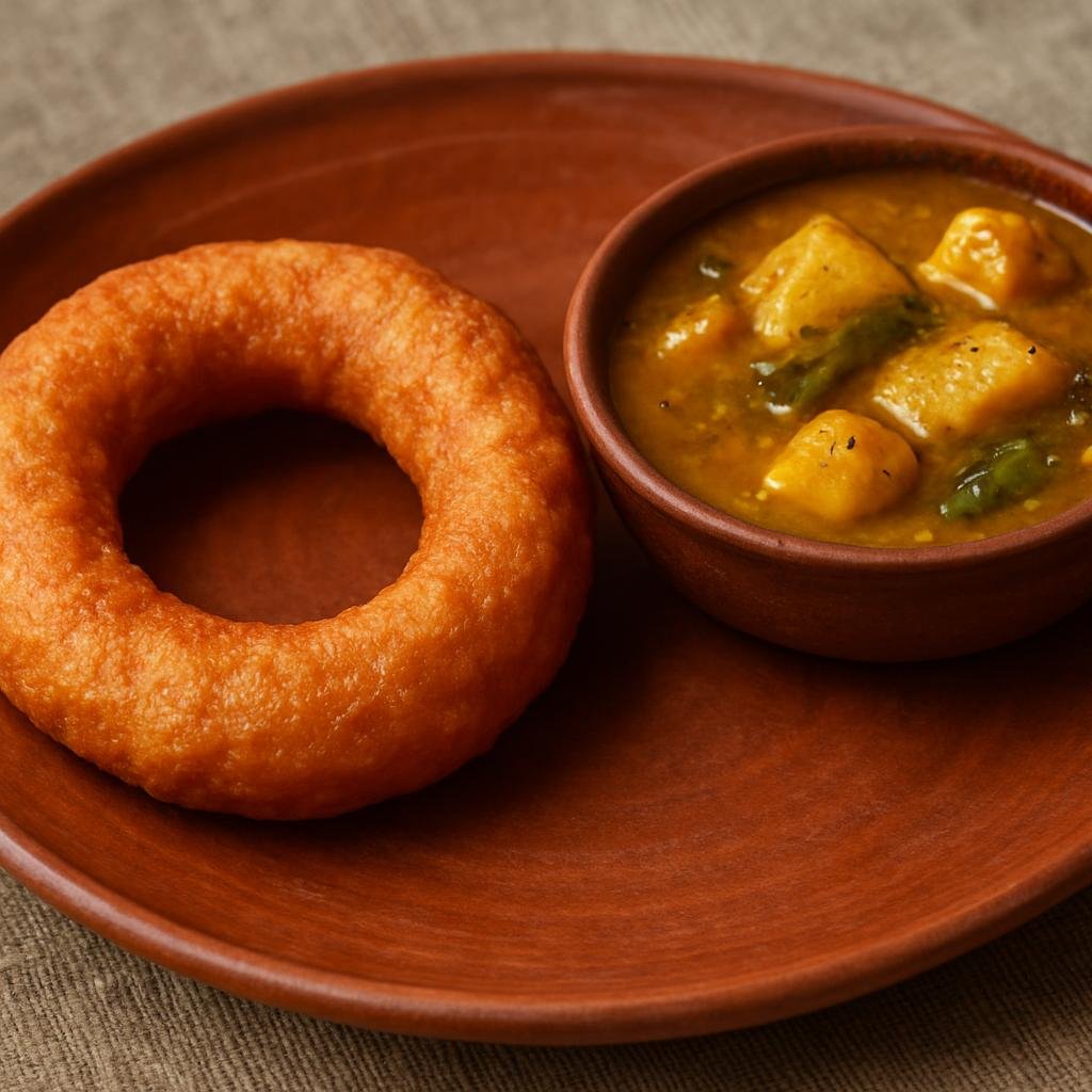 Entree: Nepal – Terai Lowlands – सेल रोटी र तरकारी ➤ sel roti ra tarkari (Ring-shaped Nepali fried rice dough bread served with a savory spiced curry) recipe