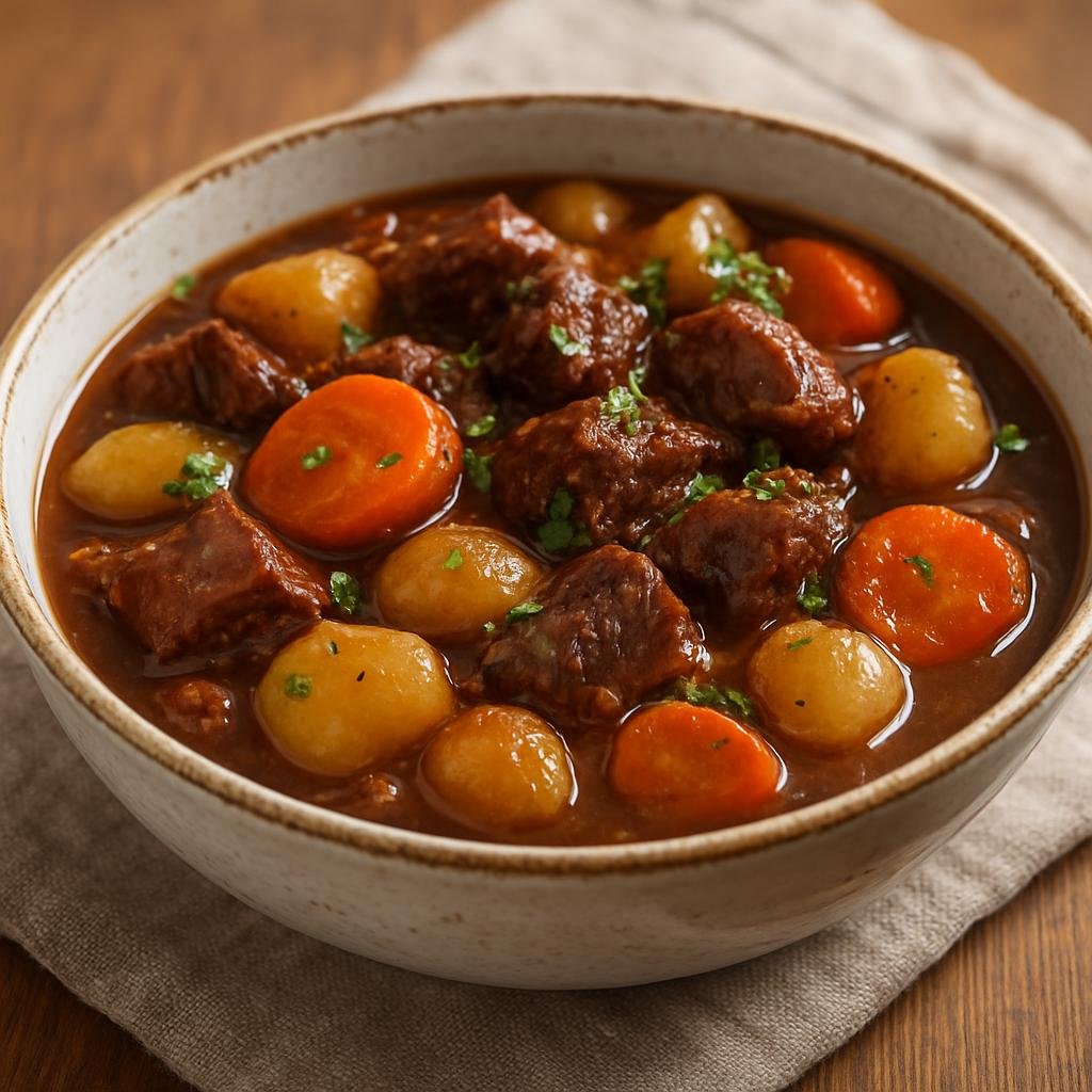 Entree: Netherlands – Limburg – Limburgse Stoofpot (Hearty Limburg braised beef stew cooked in dark beer with onions and root vegetables) recipe