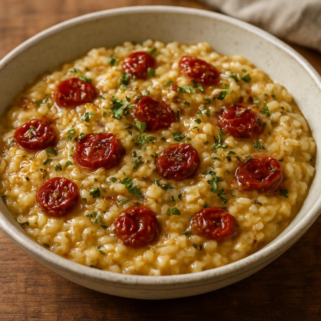 Entree: Australia – Northern Territory – Bush Tomato Risotto (Creamy Italian-style risotto cooked with native Australian bush tomatoes and local aromatic herbs) recipe