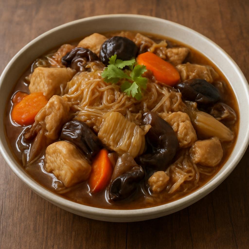 Entree: Singapore – Peranakan Singapore – Nyonya Chap Chye (Peranakan braised mixed vegetables and glass noodles in a savory, slightly sweet soy-based sauce) recipe