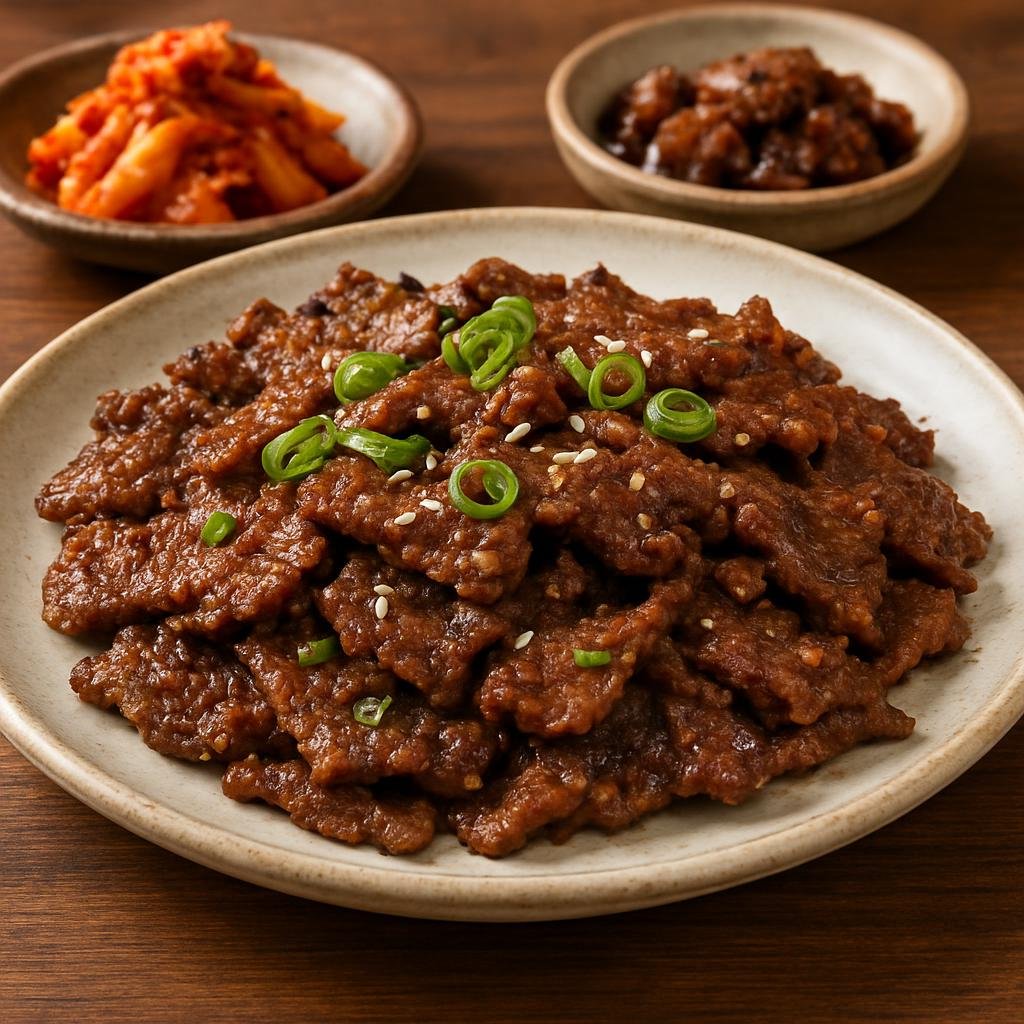 Entree: South Korea – Jeolla – 광양불고기 ➤ Gwangyang bulgogi (Charcoal-grilled marinated thinly sliced beef prepared in the Gwangyang regional style) recipe