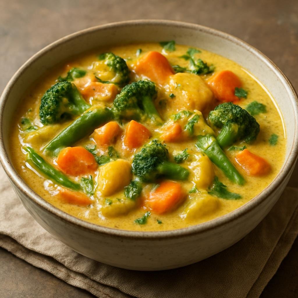 Entree: British Indian Ocean Territory – Southern Culinary Region – Vegetable Korma (Creamy, mildly spiced curry of mixed vegetables cooked in yogurt and ground cashew sauce) recipe