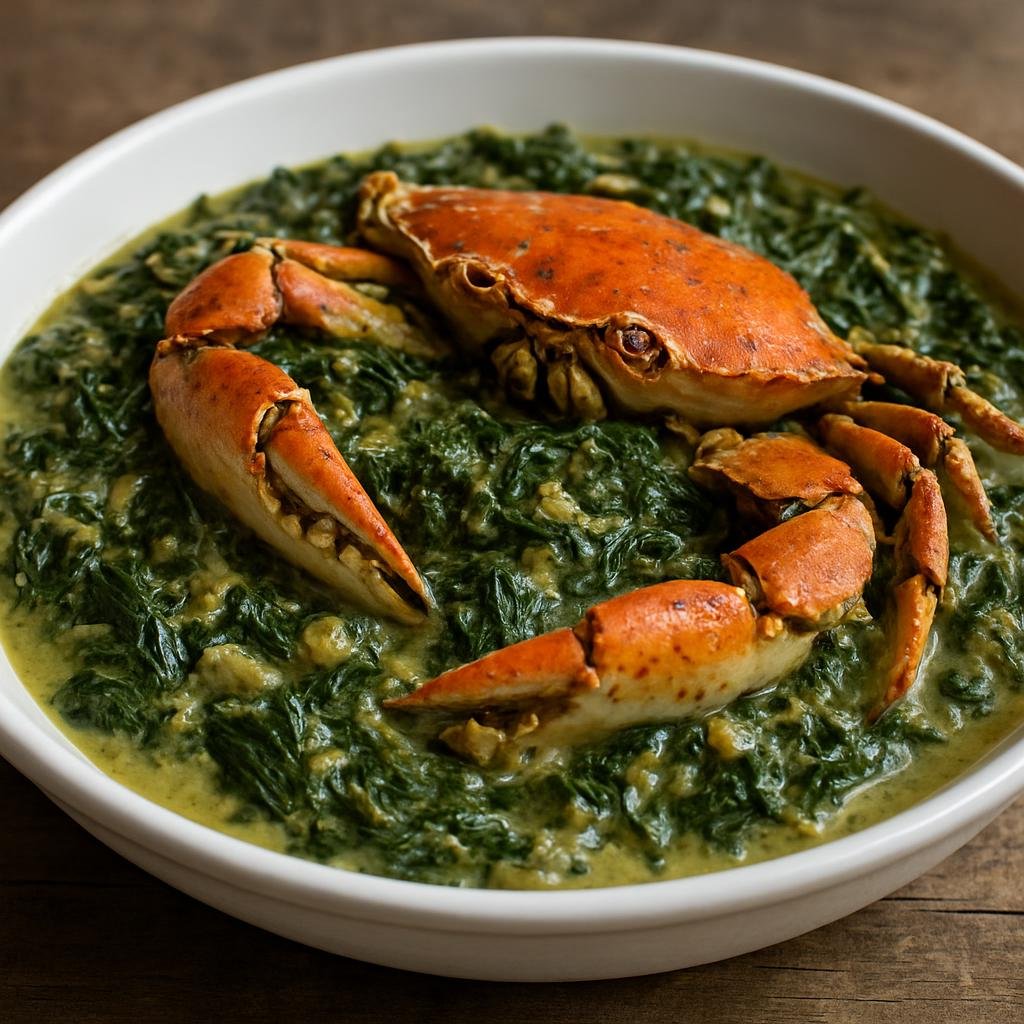 Entree: Antigua and Barbuda – Southern Culinary Region – Callaloo and Crab (Slow-simmered leafy callaloo cooked with coconut milk and seasoned with fresh crab and aromatics) recipe