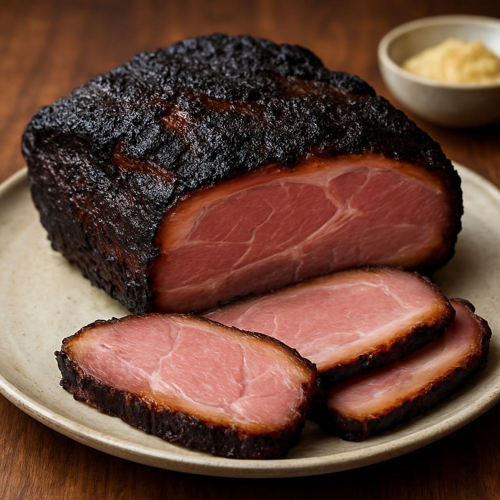 Entree: Germany – Franconia – Schwarzgeräuchertes (Franconian black-smoked cured pork shoulder with a deep smoky crust) recipe