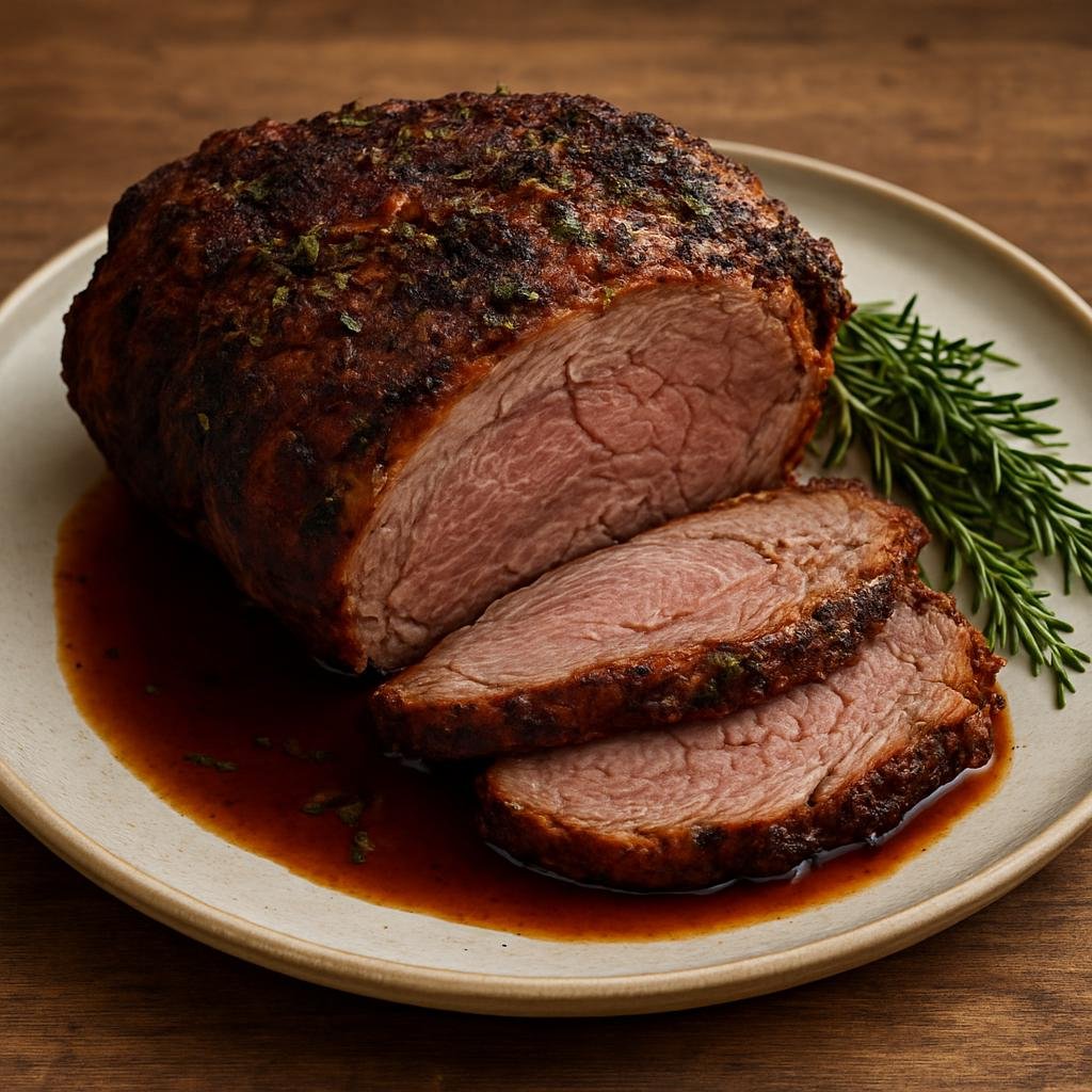 Entree: Australia – Northern Territory – Wild Boar Roast (Slow-roasted wild boar shoulder seasoned with native Australian herbs and a rich pan jus) recipe