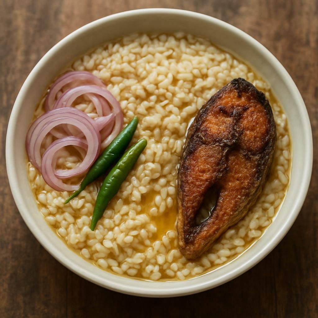 Entree: Bangladesh – Chittagong – পান্তা ভাত ➤ Panta Bhāt (Fermented or soaked leftover rice served cold with mustard oil, raw onions, chilies, and fried fish) recipe