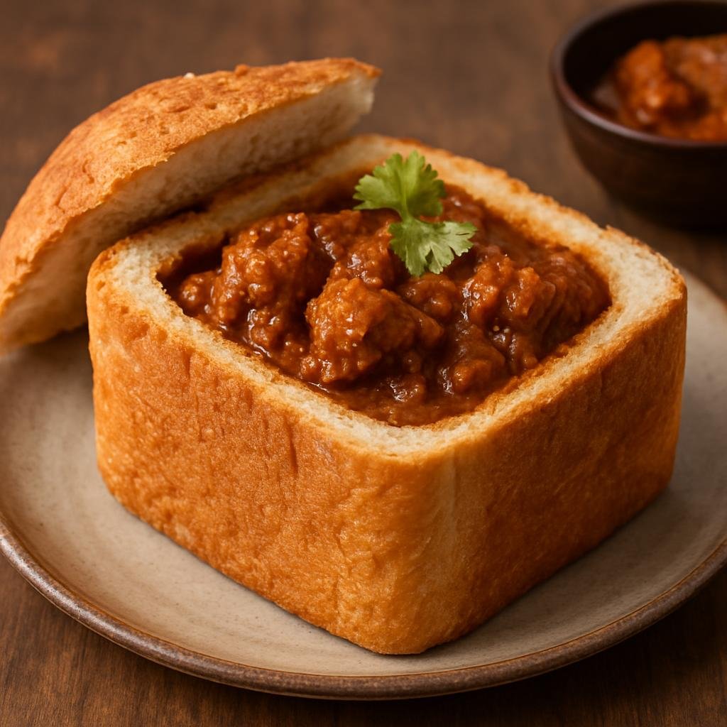 Entree: Eswatini – Southern Culinary Region – Bunny Chow (Hollowed bread loaf filled with a spicy Durban-style meat curry served as a hand-held meal) recipe