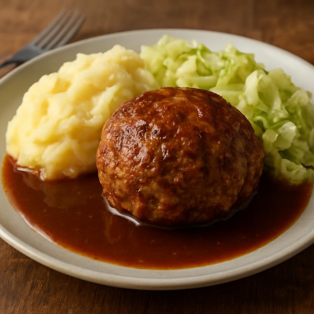 Entree: Netherlands – Limburg – Limburgse Gehaktbal (Large seasoned Dutch meatball typically pan-fried and served with a rich brown gravy) recipe
