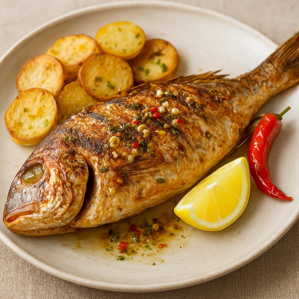Entree: Cape Verde – Southern Culinary Region – Peixe Grelhado (Cape Verdean-style grilled whole fish marinated with garlic, citrus, and piri-piri) recipe