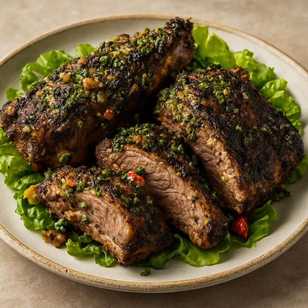 Entree: Barbados – Southern Culinary Region – Bajan Black Belly Lamb (Bajan-style marinated and roasted Black Belly lamb seasoned with green seasoning, pimento, and Scotch bonnet) recipe
