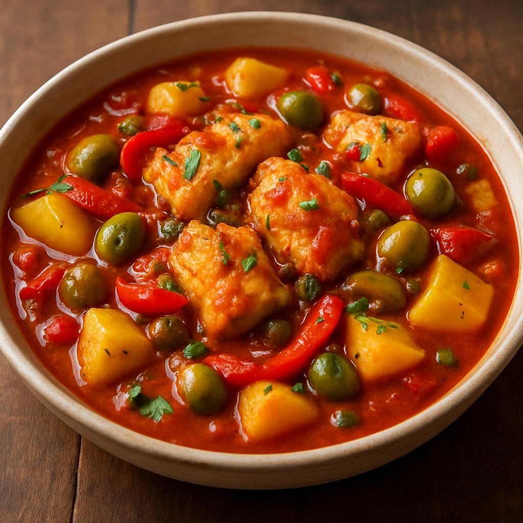 Entree: Bonaire, Sint Eustatius and Saba – Southern Culinary Region – Bacalao (Caribbean-style salted cod stew with tomatoes, peppers, potatoes, olives and capers) recipe
