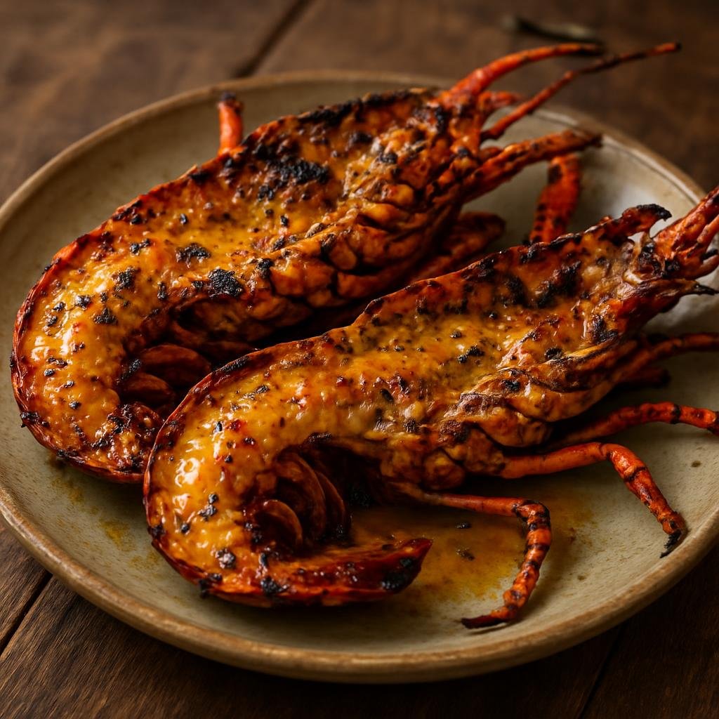 Entree: Equatorial Guinea – Southern Culinary Region – Grilled Lobster (Split and char-grilled whole lobster brushed with a spiced butter reflecting coastal Equatorial Guinean flavors) recipe