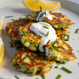 Appetizer: United States – Feta-Dill Zucchini Fritters with Lemon Yogurt recipe