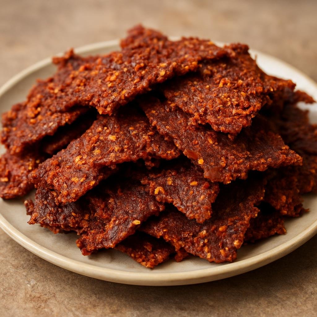 Entree: Nigeria – Kanuri Northeast – Kilishi (Thinly sliced, spiced and sun- or oven-dried grilled beef jerky coated with a peanut-spice paste) recipe