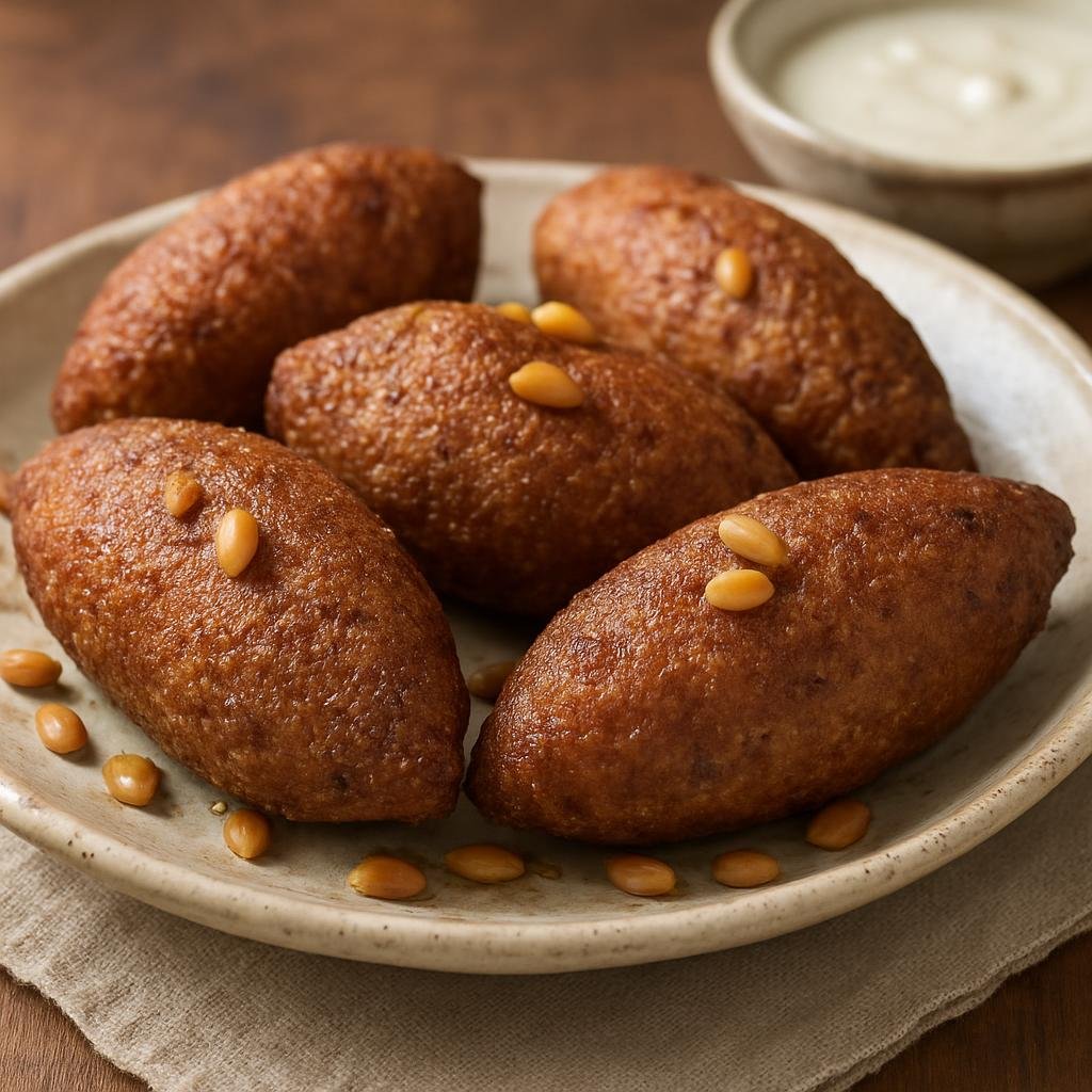 Entree: Syria – Syrian Kurdish Cuisine – كبة حلب ➤ Kibbeh Halab (Torpedo-shaped bulgur-and-meat dumplings stuffed with spiced lamb and pine nuts, fried until crisp) recipe