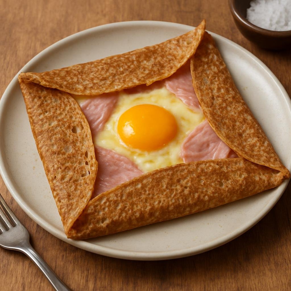 Entree: France – Brittany – Galette de Sarrasin (Savory buckwheat crepe from Brittany typically filled with ham, cheese, and egg) recipe