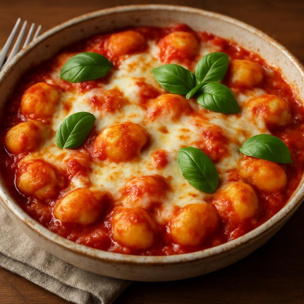 Entree: Italy – Campania / Naples – Gnocchi alla Sorrentina (Potato dumplings baked in tomato sauce with mozzarella and basil) recipe
