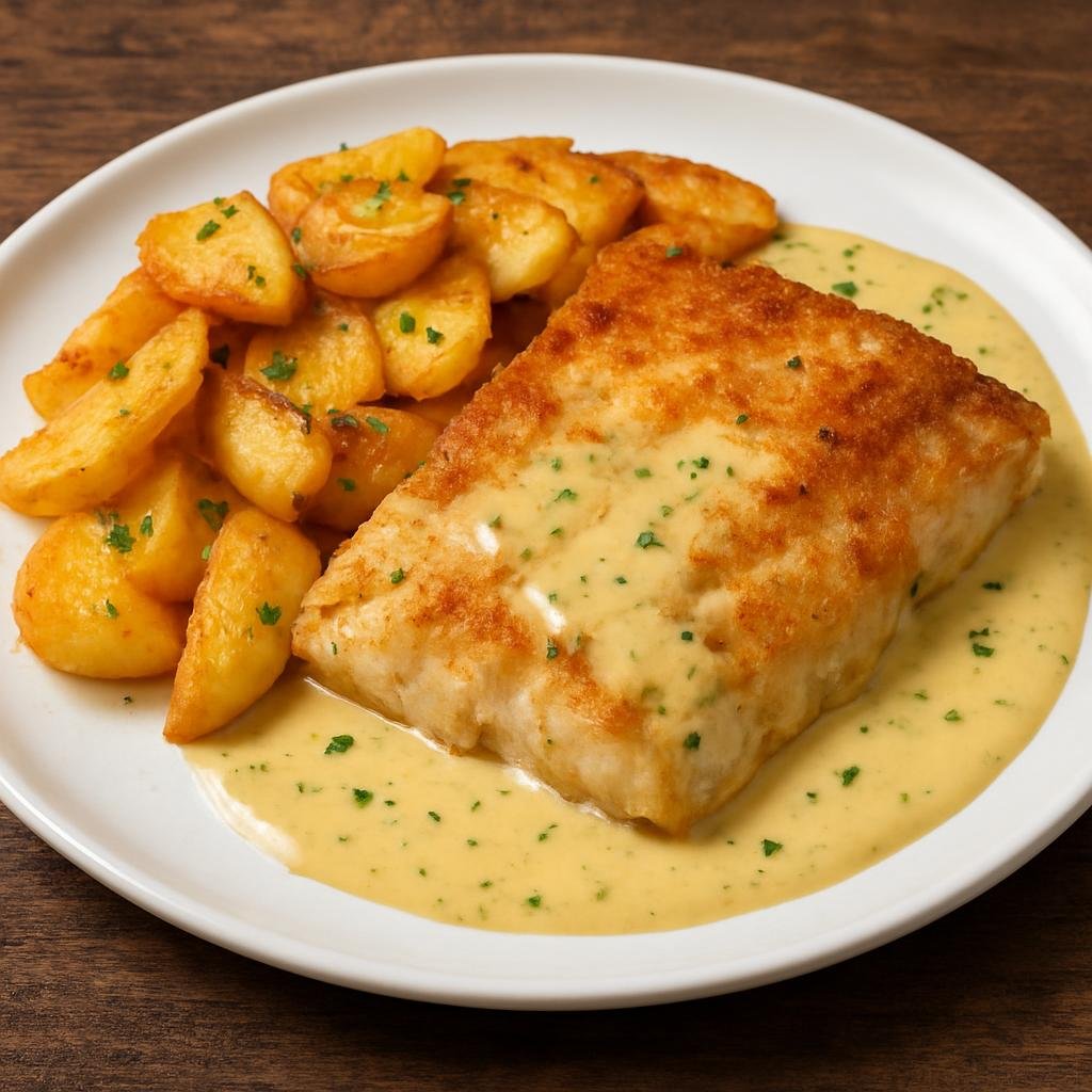 Entree: Germany – Hamburg & North Sea – Hamburger Pannfisch (Hamburg-style pan-fried mixed white fish served with fried potatoes and a mustard-cream pan sauce) recipe