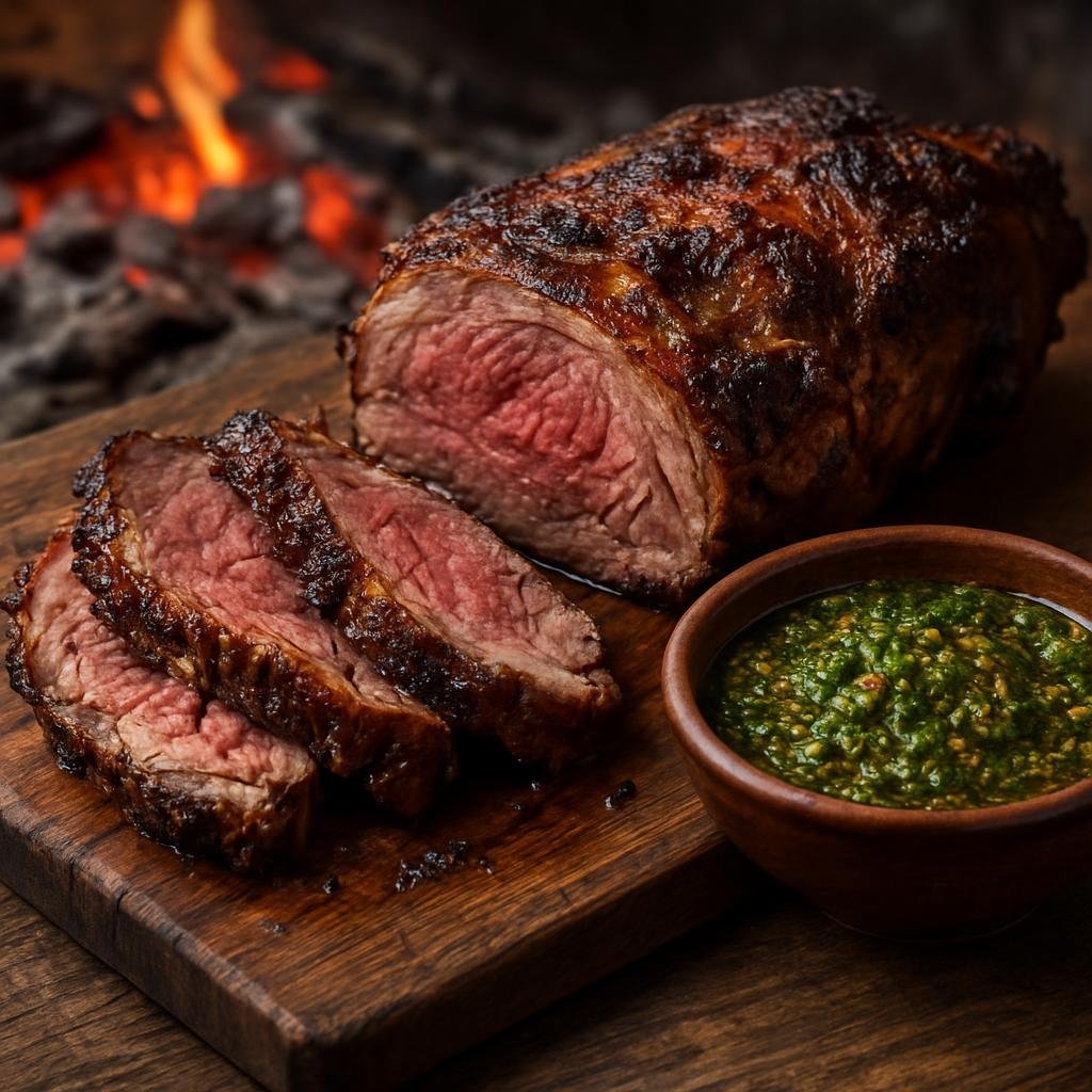 Entree: Chile – Patagonia – Asado Patagónico (Patagonian slow open-fire roast of lamb or beef cooked over wood embers, served with chimichurri) recipe