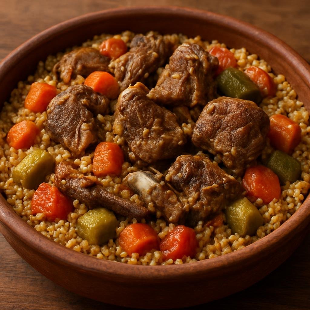 Entree: Saudi Arabia – Saudi Bedouin Cuisine – مثلوثة ➤ Mathlūtha (Bedouin one‑pot lamb and wheat pilaf with vegetables and warm spices) recipe