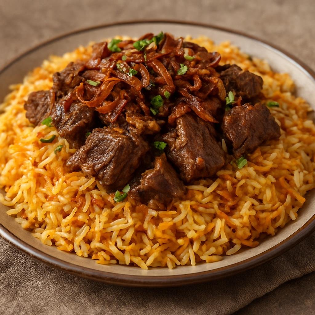 Entree: Syria – Syrian Kurdish Cuisine – برياني كردي ➤ Biryani Kurdi (Layered spiced rice with tender lamb and caramelized onions) recipe