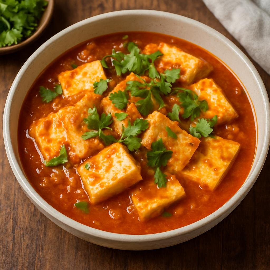 Entree: Myanmar – Shan State Cuisine – Shan Tofu Nway (Warm Shan-style soft chickpea tofu in a savory tomato-garlic gravy with fresh herbs) recipe