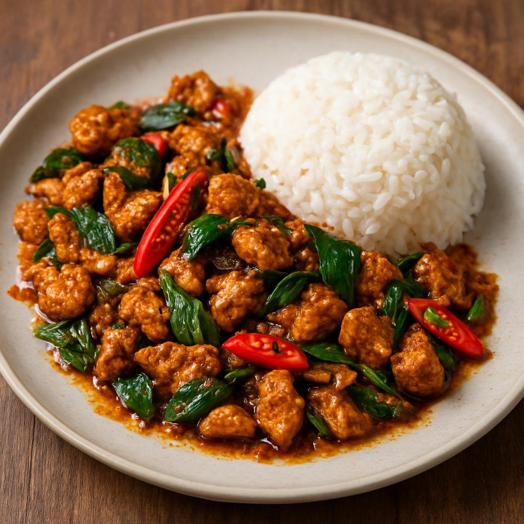 Entree: Cambodia – Phnom Penh – ចា ក្រឿងសាច់មាន់ ➤ Cha Kroeung Sach Moan (Stir-fried chicken with Khmer kroeung aromatic spice paste) recipe