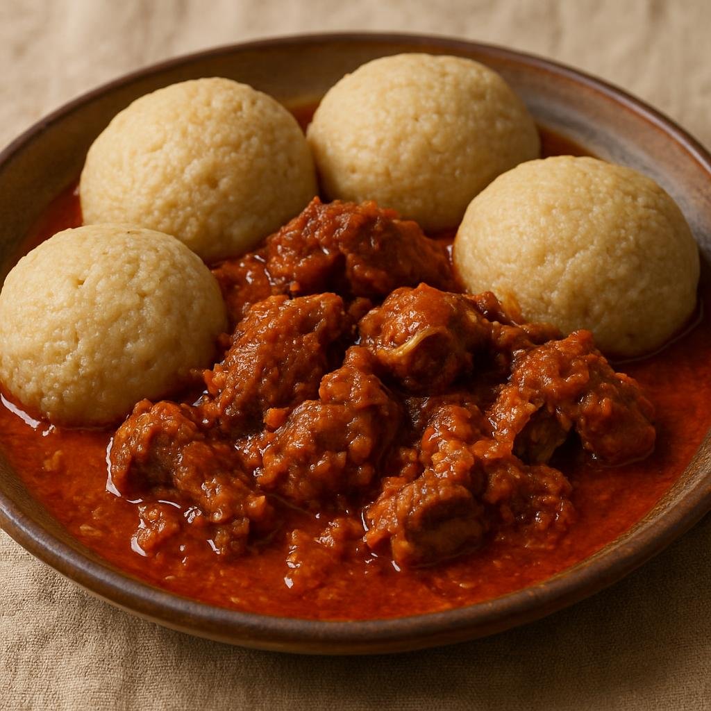 Entree: Nigeria – Kanuri Northeast – Burabisco (Traditional Kanuri spicy goat stew with millet dumplings) recipe