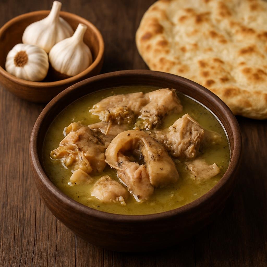 Entree: Armenia – Yerevan & Central Armenia – Խաշ ➤ Khash (Hearty slow-simmered broth of cow trotters and bones traditionally eaten as a restorative, served with garlic and flatbread) recipe