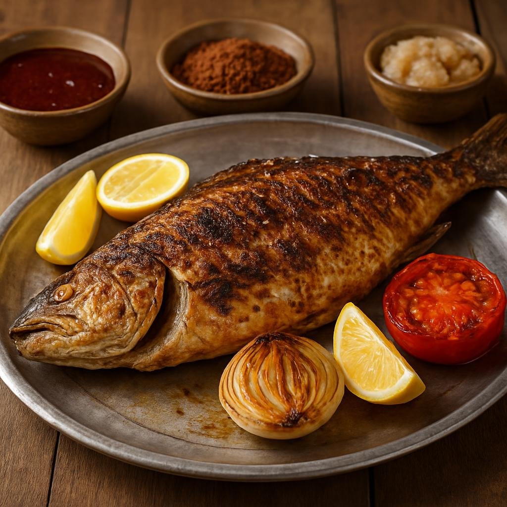 Entree: Iraq – Mosul & North – سمك مسكوف ➤ Samak Masgouf (Traditional Iraqi open-fire grilled whole river fish seasoned with salt, tamarind, and spices) recipe