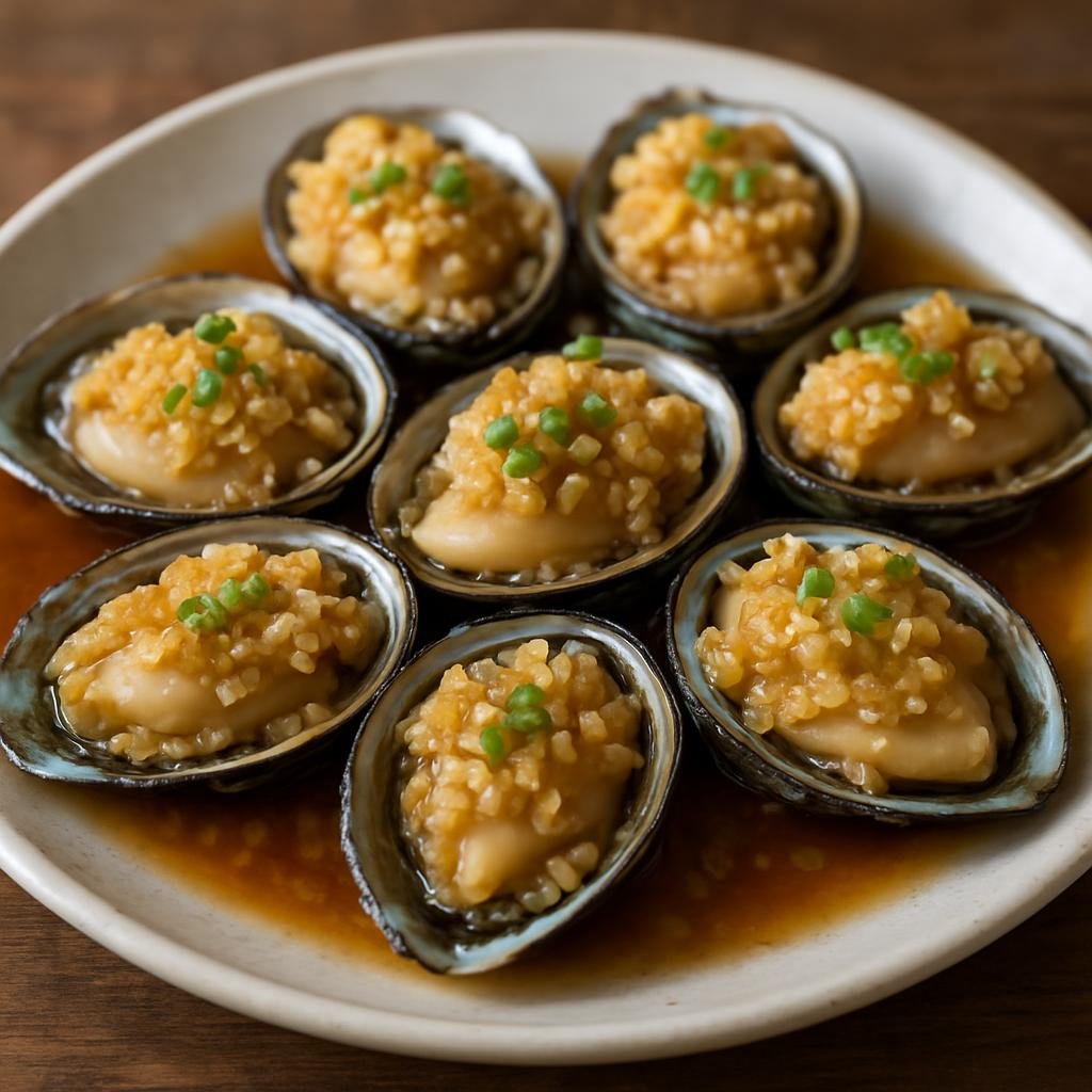 Entree: China – Fujian – 蒜蓉蒸鲍鱼 ➤ Suàn róng zhēng bào yú (Fresh abalone gently steamed and topped with a fragrant minced garlic sauce) recipe