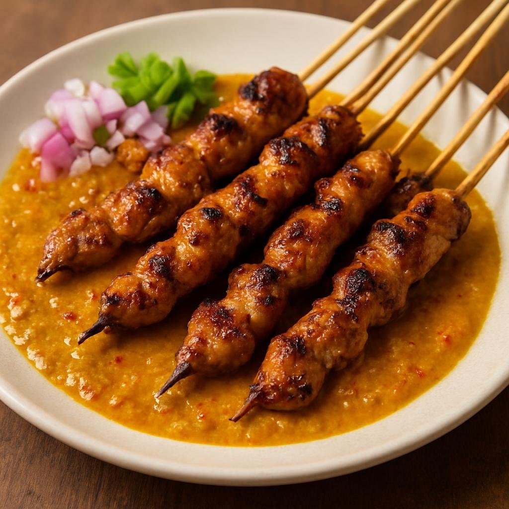 Entree: Indonesia – Central Java – Sate Ambal (Central Javanese grilled chicken skewers served with a spiced coconut-turmeric sauce) recipe