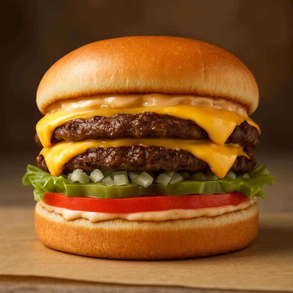 Entree: United States – California – In-N-Out Burger (A classic California fast-food style double cheeseburger with grilled beef patties, American cheese, lettuce, tomato, onion, pickles, and a creamy signature spread on a toasted bun) recipe
