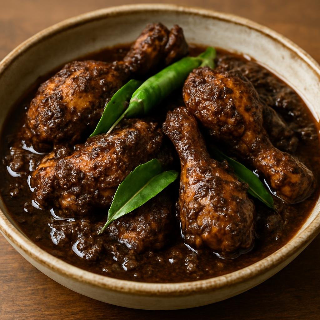 Entree: Philippines – Mindanao – Piyanggang Manok (Mindanao-style braised chicken in a dark, aromatic roasted-coconut and spice paste) recipe