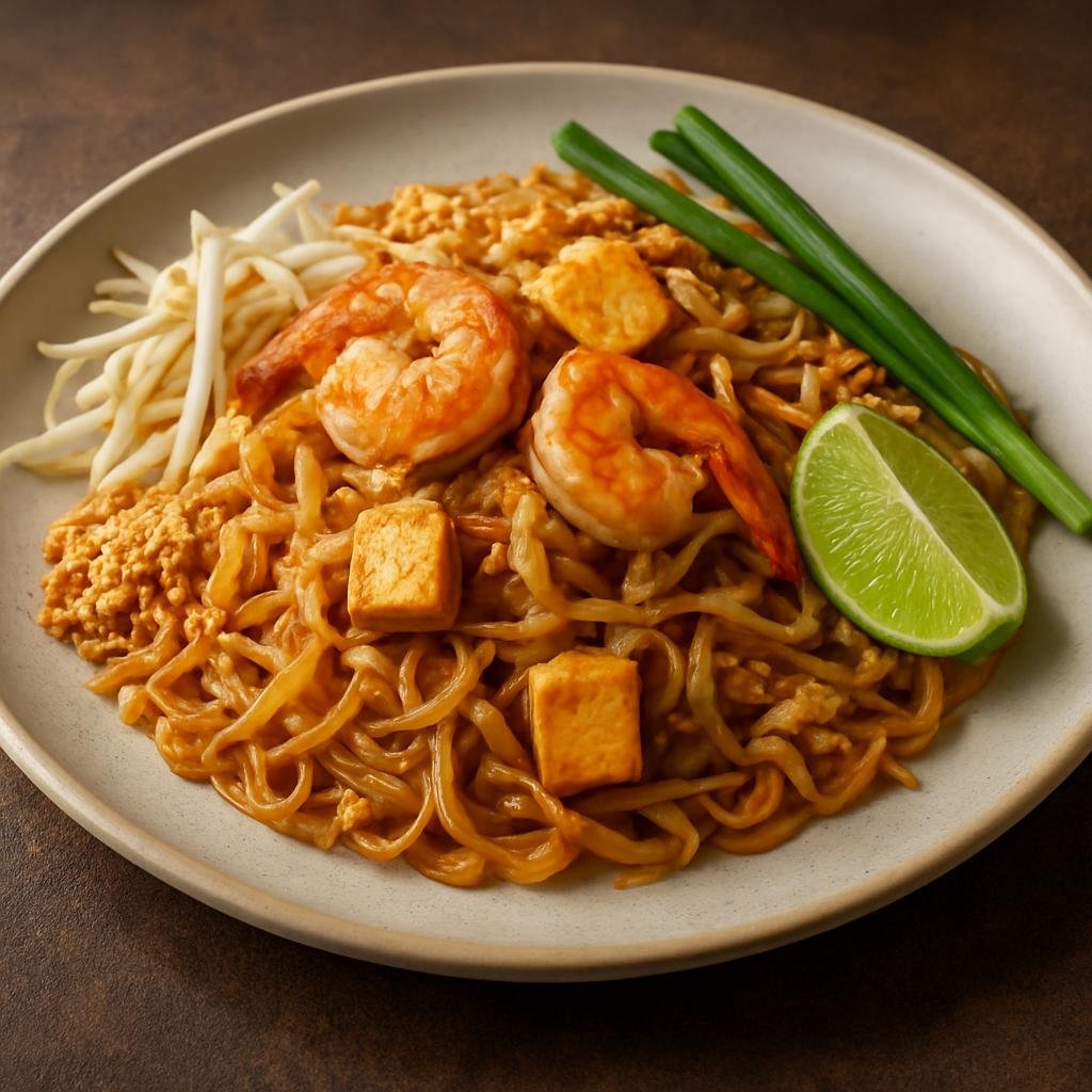 Entree: Thailand – Royal Thai Cuisine – ผัดไทย ➤ Phad Thai (Stir-fried rice noodles with protein, tofu, egg, and a tangy tamarind-sweet sauce) recipe