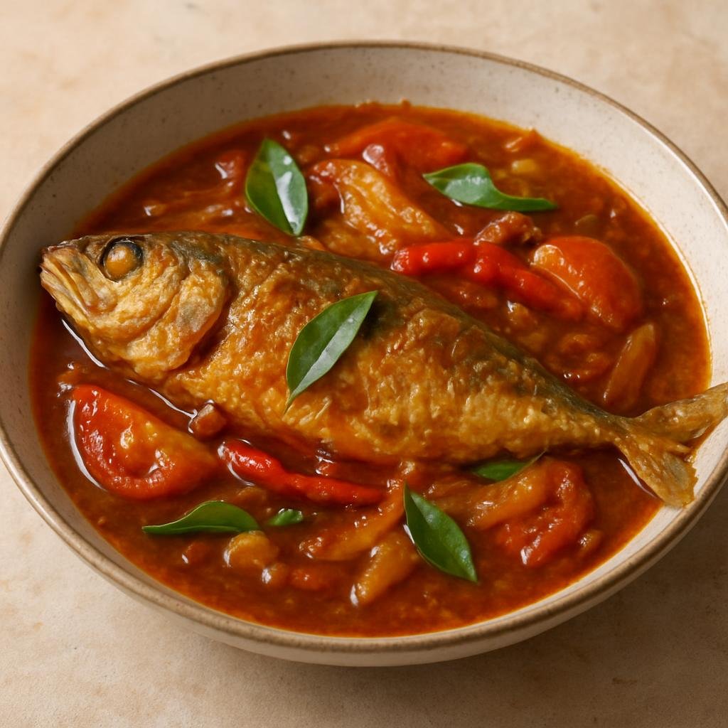 Entree: Malaysia – Peranakan / Nyonya – Ikan Gerang Asam (Tangy tamarind-and-spice braised fish in a sour Peranakan gravy) recipe