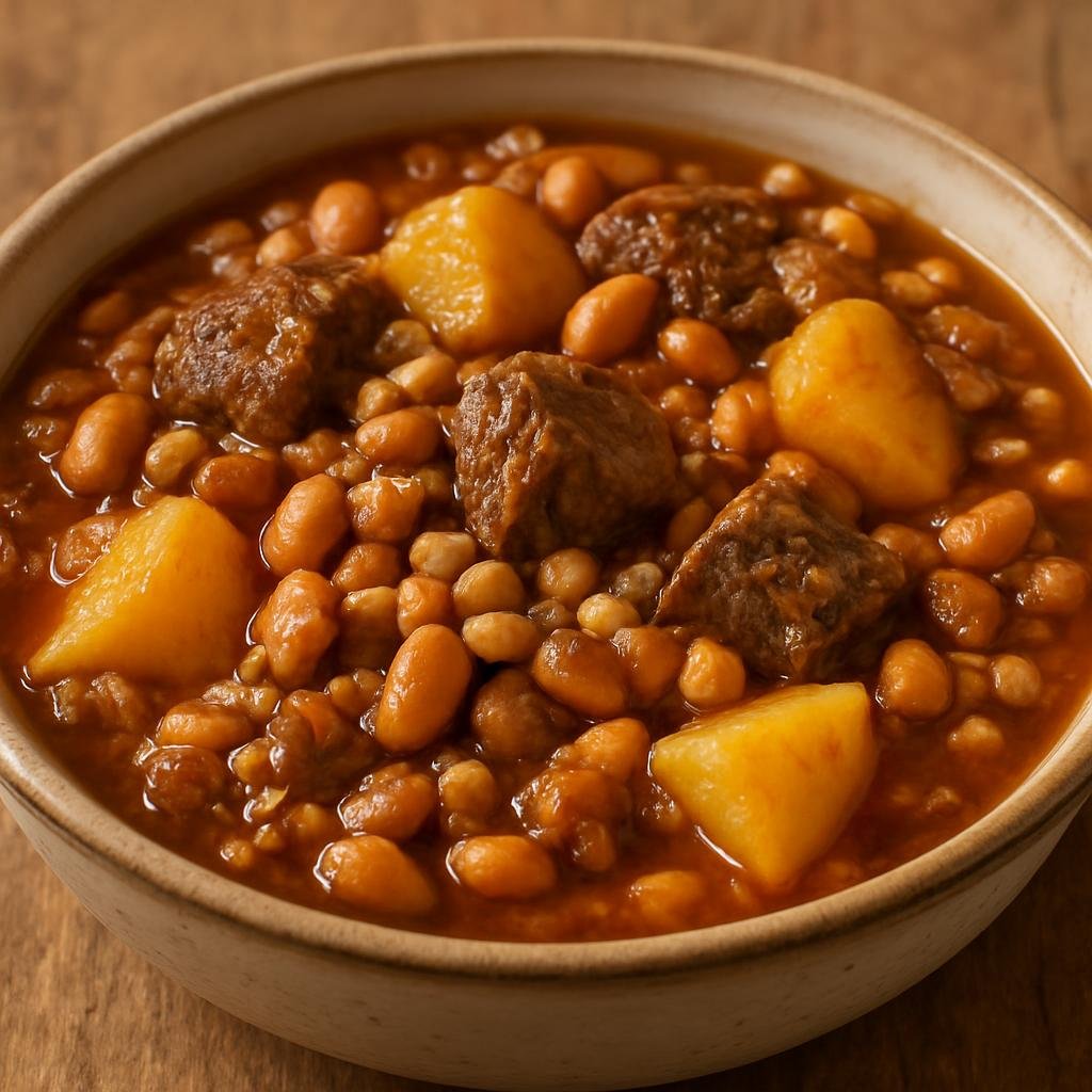 Entree: Poland – Polish Jewish Cuisine – Cholent (Slow-cooked Jewish Sabbath stew of beef, beans, barley, and potatoes) recipe