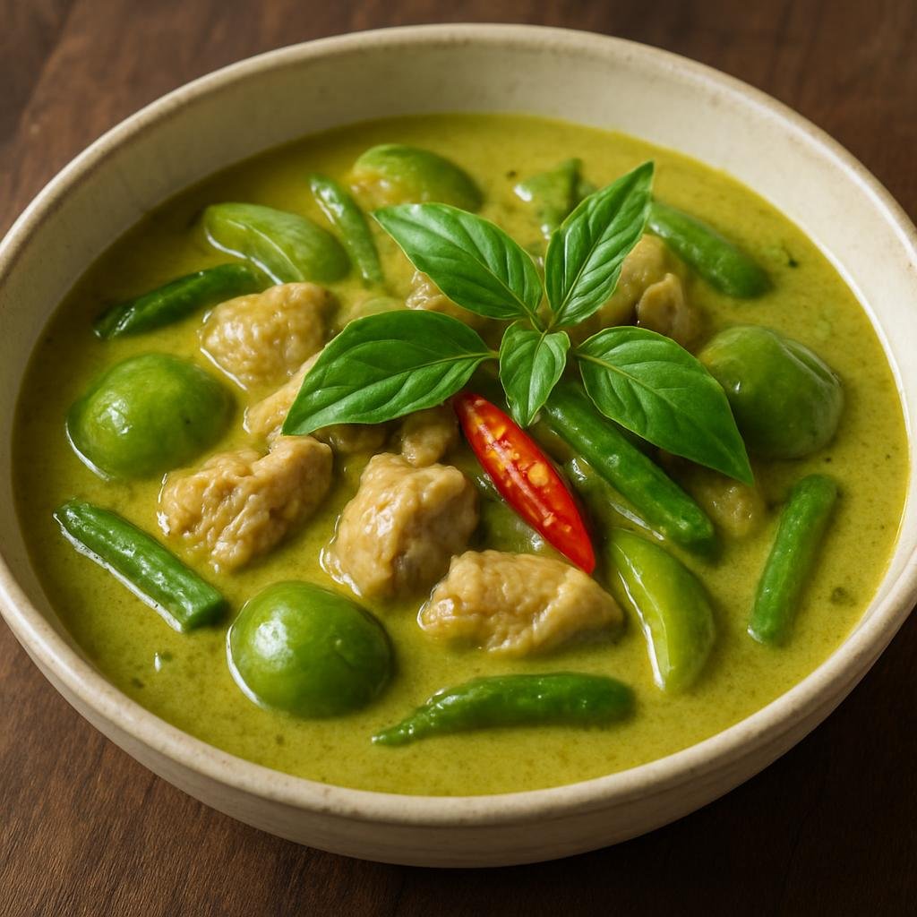 Entree: Thailand – Royal Thai Cuisine – แกงเขียวหวาน ➤ Kaeng Khiao Wan (Rich Thai green curry of coconut milk, green curry paste, meat, vegetables and Thai basil) recipe