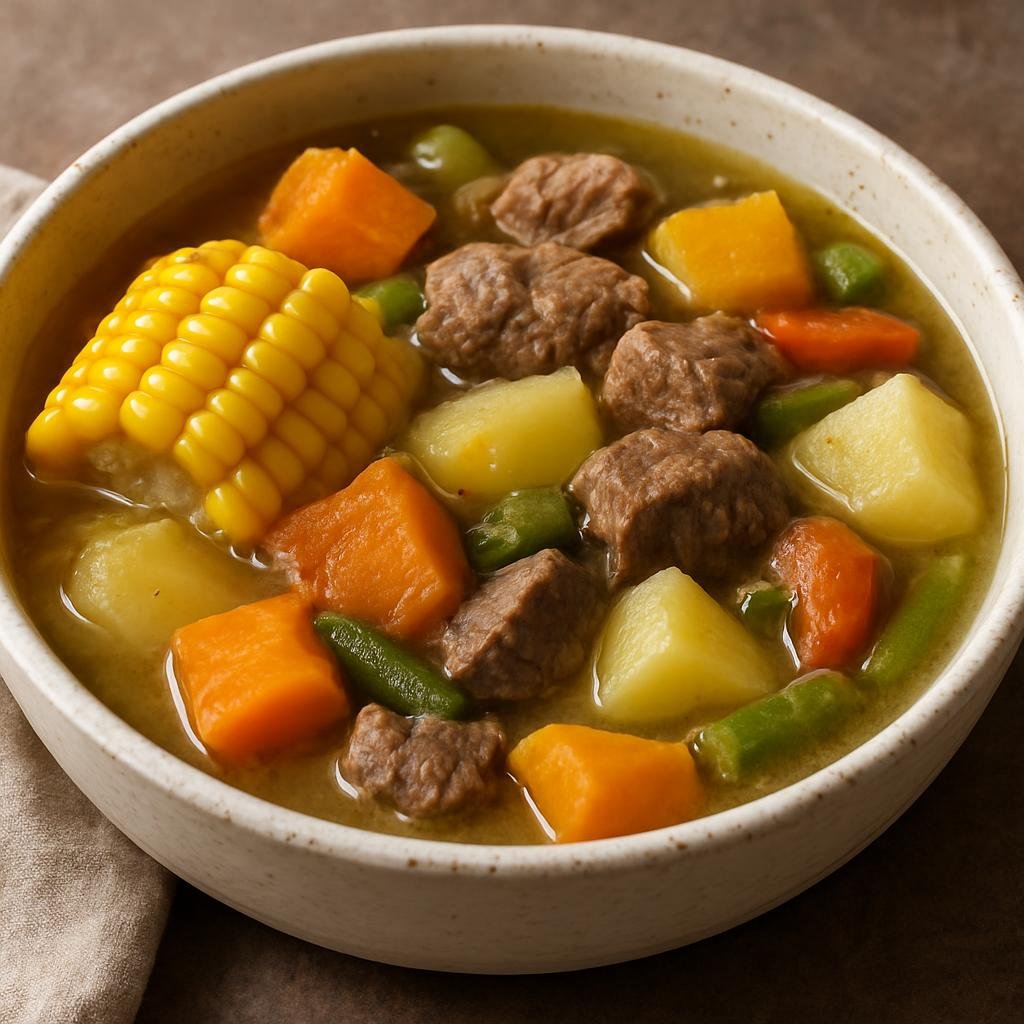 Entree: Chile – Santiago – Cazuela (Hearty Chilean meat-and-vegetable stew with corn, potatoes, and squash in a clear savory broth) recipe