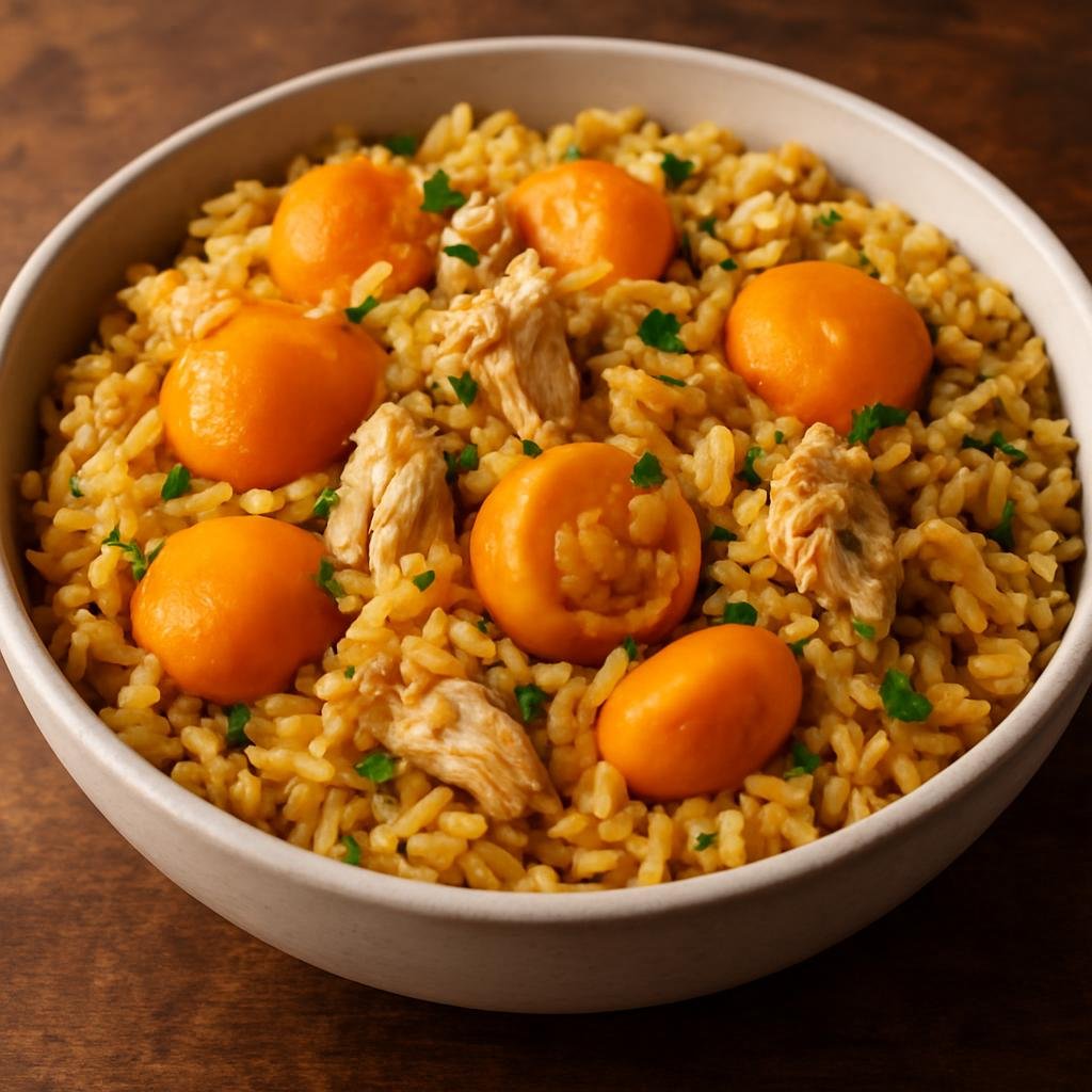 Entree: Brazil – Central Culinary Region – Arroz com Pequi (Rice cooked with native pequi fruit and regional seasonings, often with chicken) recipe