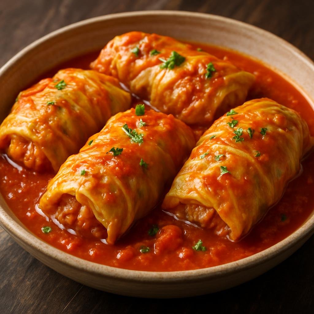 Entree: Russia – Eastern Siberia – Голубцы ➤ Golubtsy (Cabbage leaves filled with seasoned meat and rice, simmered in a tangy tomato sauce) recipe