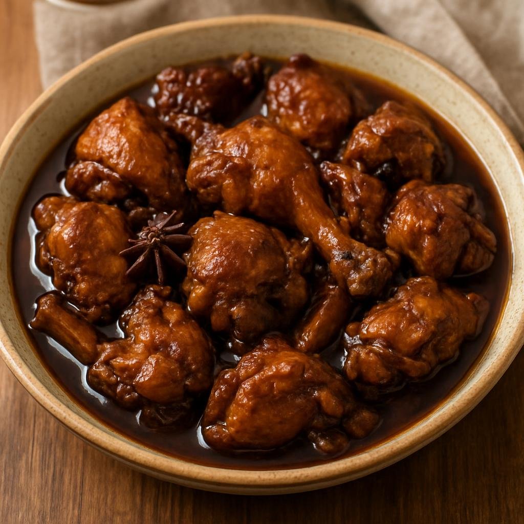 Entree: China – Gansu – 庆阳焖鸡 ➤ Qingyang Men Ji (Rustic braised chicken from Qingyang, Gansu, cooked slowly with soy, aromatic spices, and ginger until tender) recipe