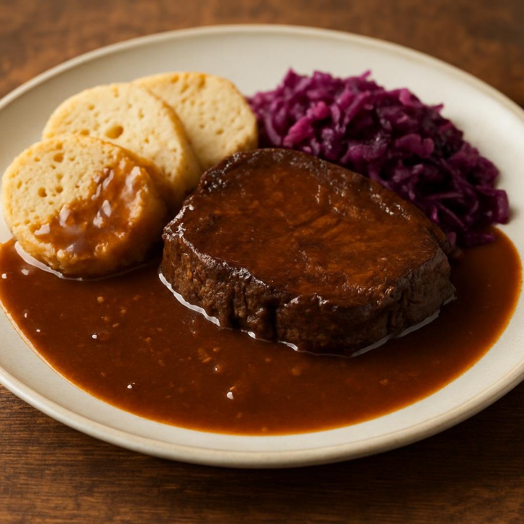 Entree: Germany – Hesse – Hessischer Sauerbraten (Marinated beef roast braised in a sweet-sour spiced gravy) recipe