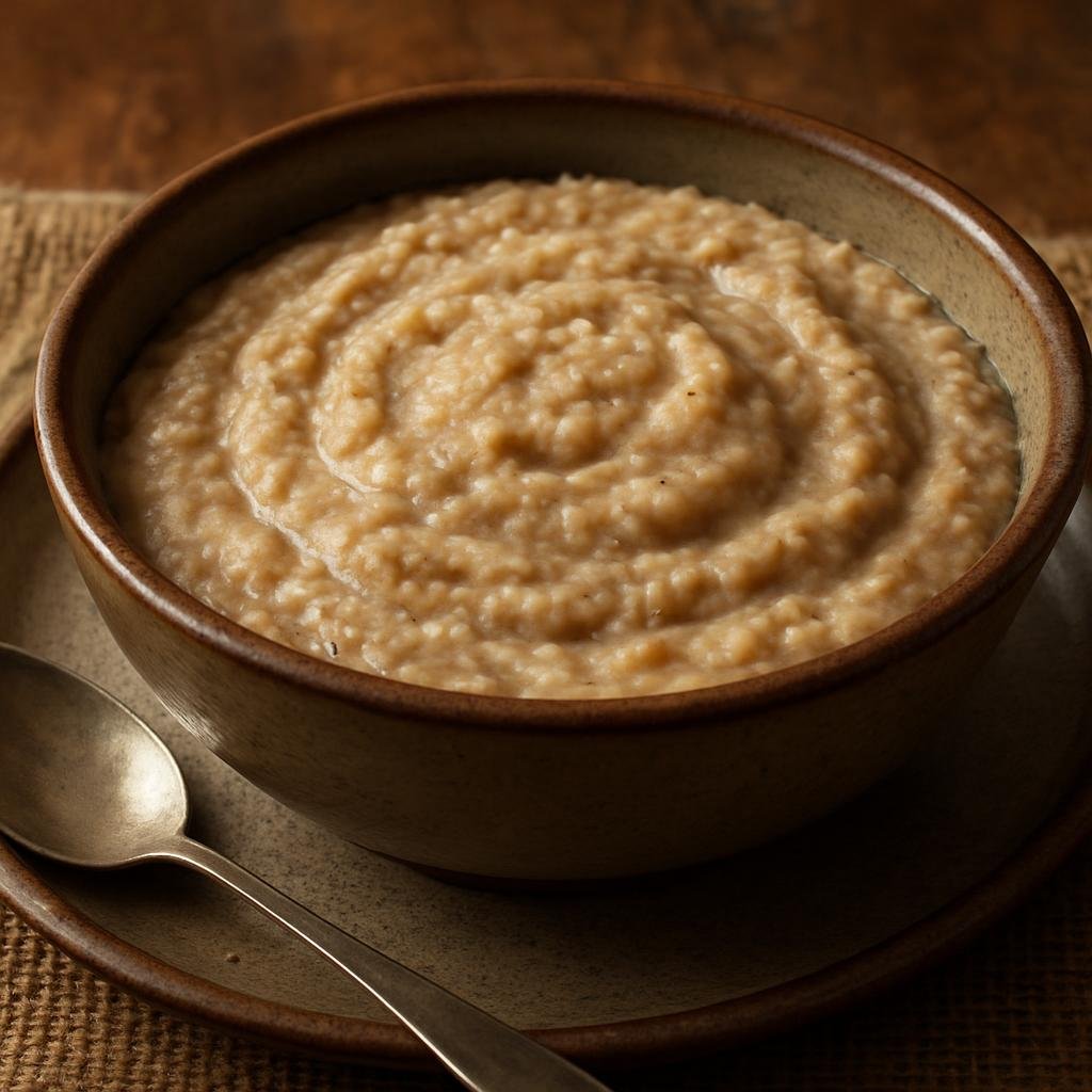Entree: Spain – Canary Islands – Gofio Escaldado (Savory Canary Islands porridge of toasted grain flour cooked with hot broth to form a thick, hearty dish) recipe