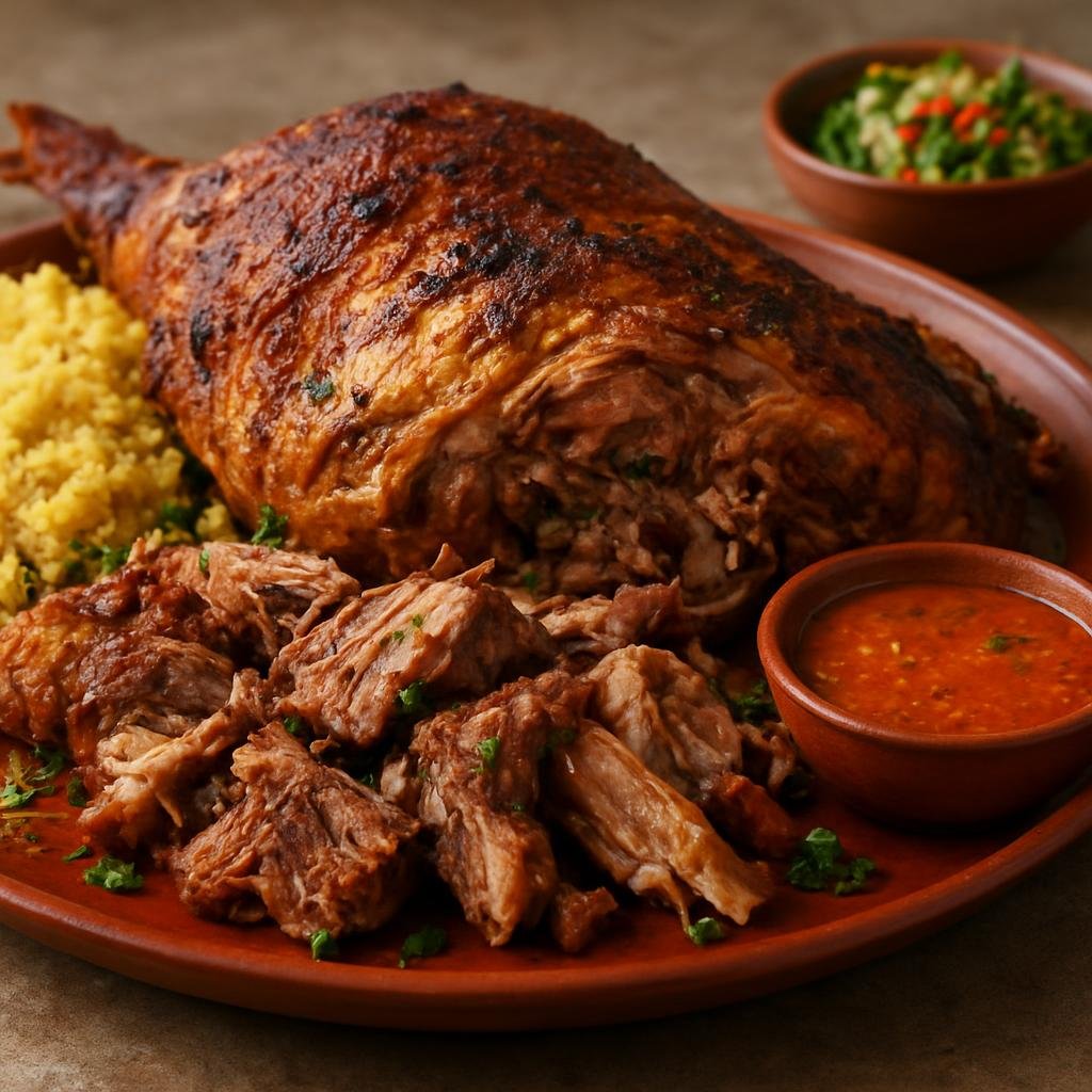 Entree: Morocco – Moroccan Jewish Cuisine – مشوي ➤ Mashwi (Slow-roasted spiced lamb traditionally cooked whole and carved for sharing) recipe