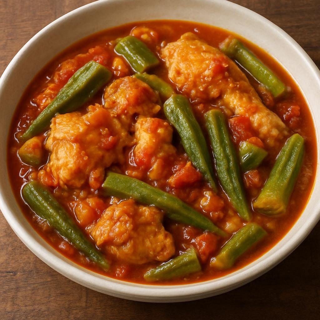 Entree: Brazil – Central Culinary Region – Frango com Quiabo (Chicken stewed with okra in a savory tomato-and-onion sauce) recipe