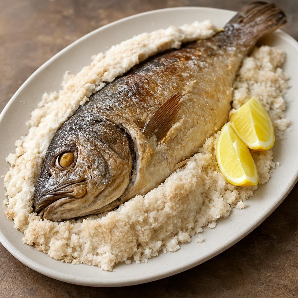 Entree: Spain – Canary Islands – Cherne a la Sal (Whole wreckfish baked in a salt crust to seal in moisture and flavor) recipe
