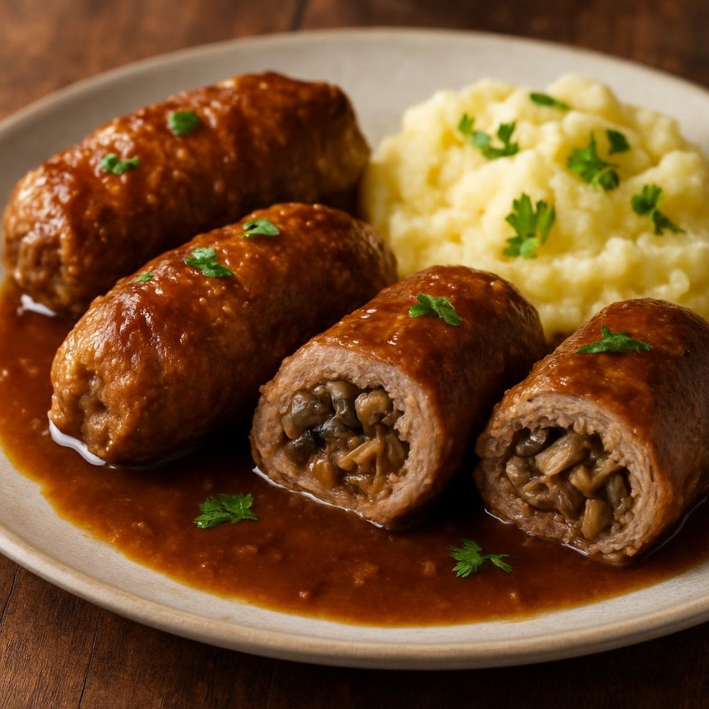 Entree: Ukraine – Western Ukraine – зрази ➤ zrazy (Stuffed meat roulades of ground meat with a savory mushroom-onion filling) recipe