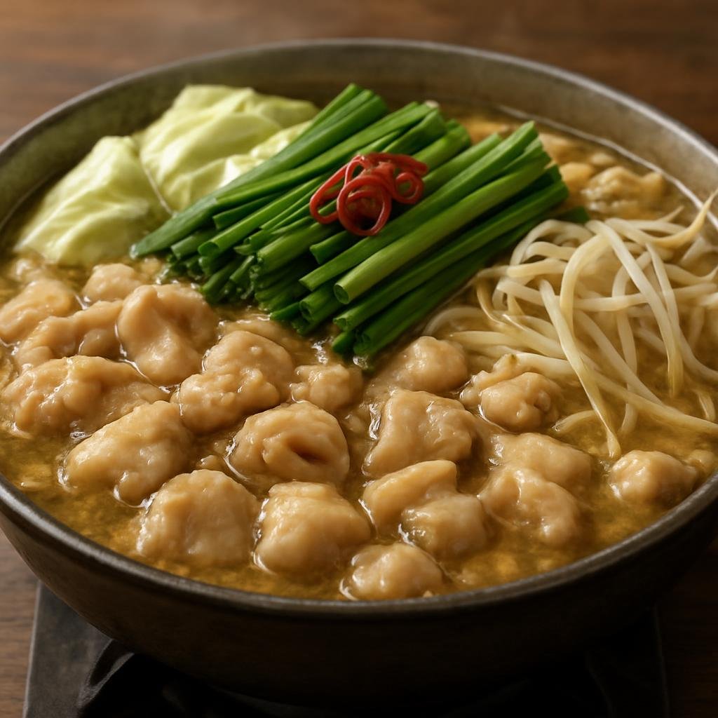 Entree: Japan – Kyushu – もつ鍋 ➤ Motsunabe (Kyushu hot-pot of beef offal and vegetables simmered in a savory soy-miso broth) recipe